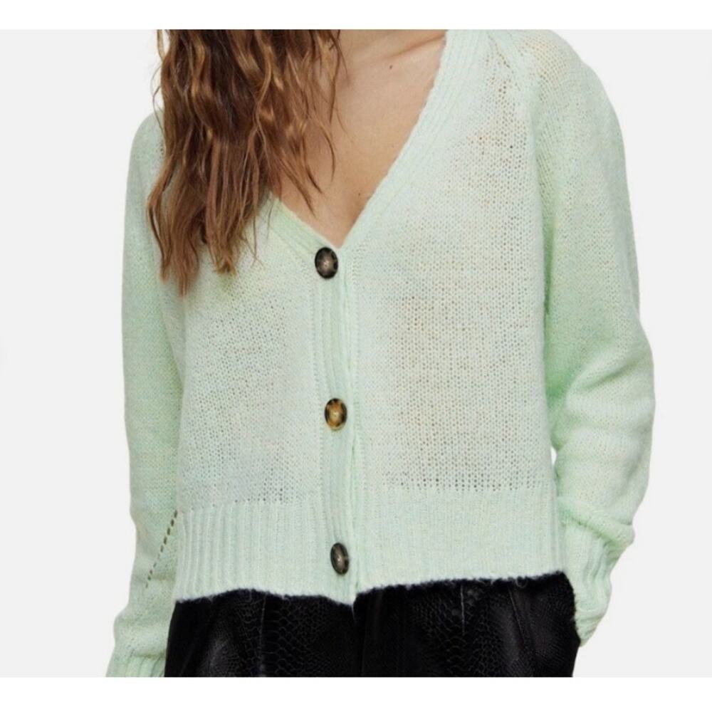 Topshop Lightweight Cardigan Sweater Size 4/6 Mint Green Open Knit Boxy Slouchy